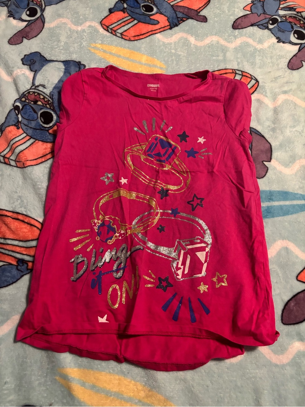 Gymboree Hot Pink Graphic Tee with Metallic Rings & Stars